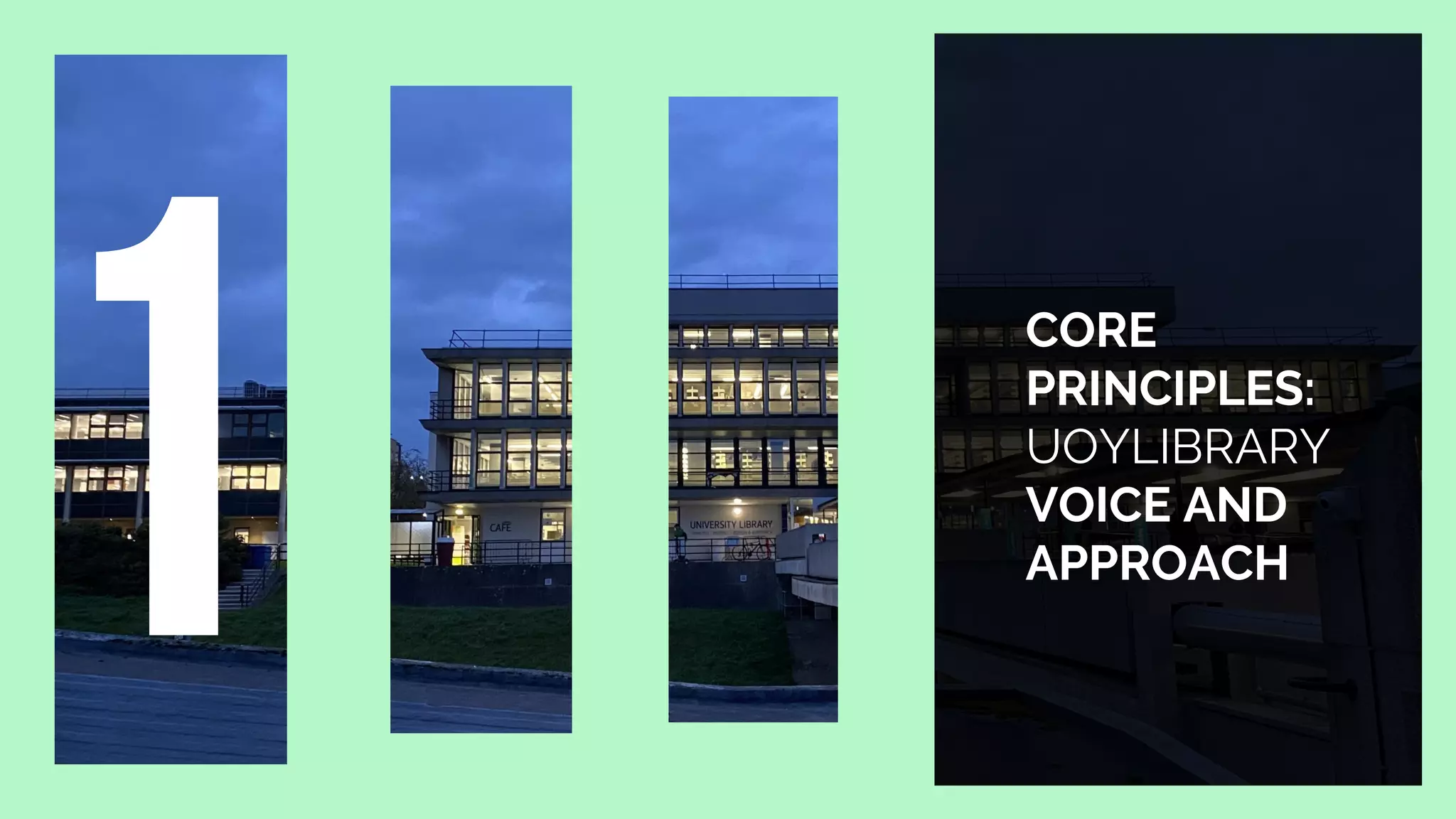 CORE
PRINCIPLES:
UOYLIBRARY
VOICE AND
APPROACH
 