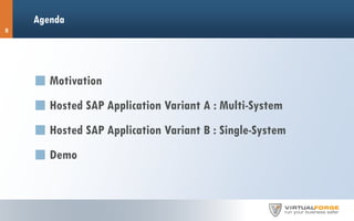Agenda
Motivation
Hosted SAP Application Variant A : Multi-System
Hosted SAP Application Variant B : Single-System
Demo
8
 