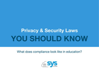 Privacy & Security Laws
What does compliance look like in education?
YOU SHOULD KNOW
 