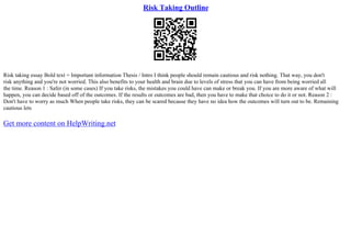 Note About Risk Taking Risk Taking Behaviors | PDF