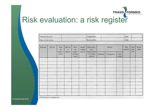 Risk evaluation: a risk register




© transformed 2012
 