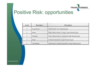 Positive Risk: opportunities




© transformed 2012
 