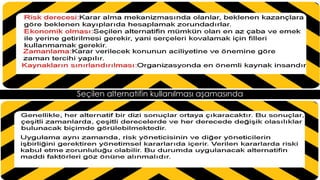 Seçilen alternatifin kullanılması aşamasında
 