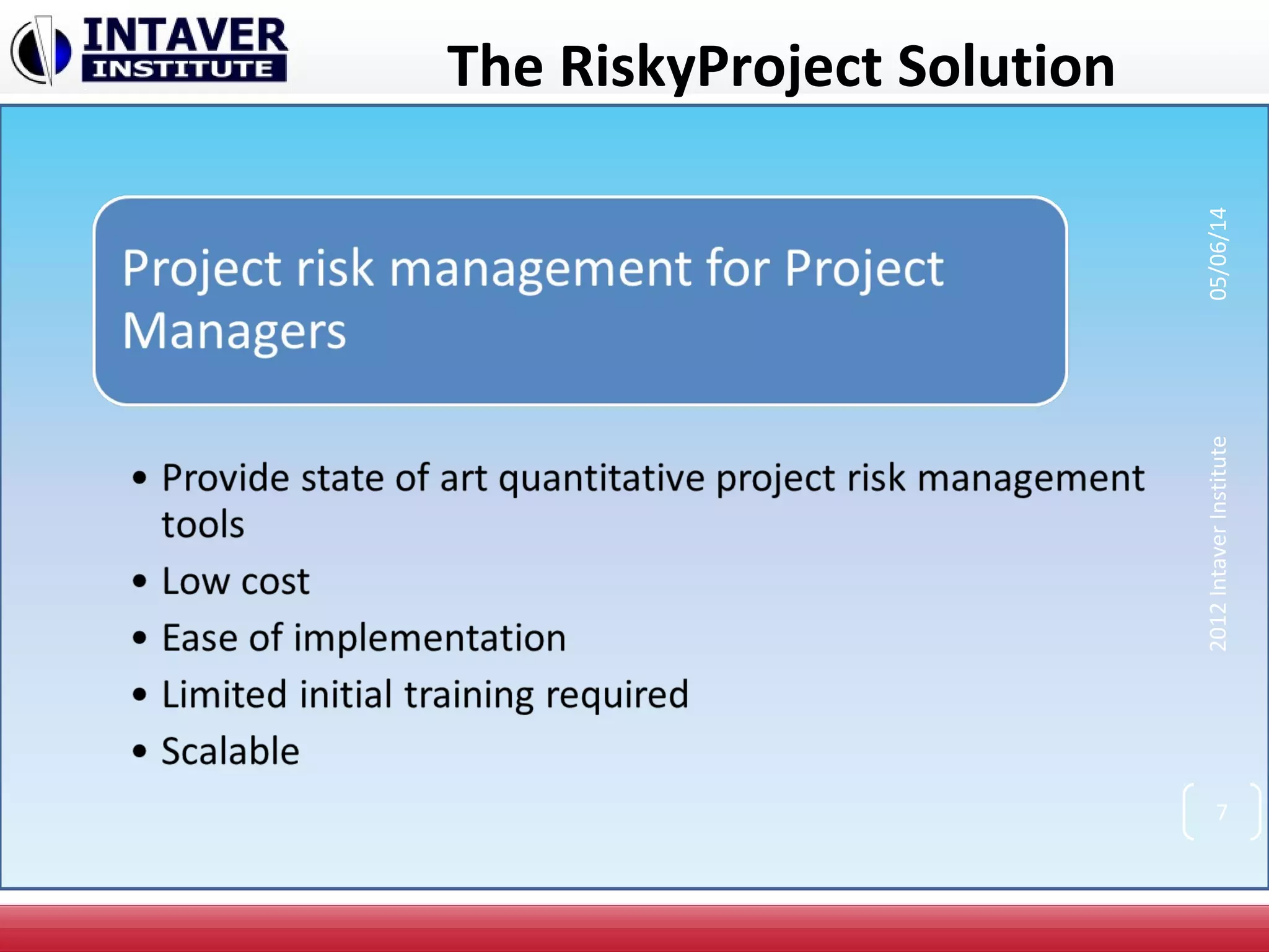 The RiskyProject Solution
2012IntaverInstitute05/06/14
7
 