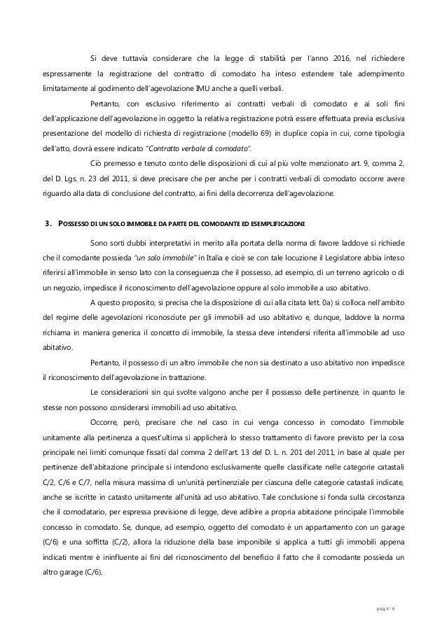 Risoluzione 1df 2016 Comodato Imu Tasi