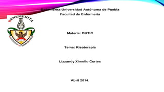 Benemérita Universidad Autónoma de Puebla
Facultad de Enfermería
Materia: DHTIC
Tema: Risoterapia
Lizzandy Ximello Cortes
Abril 2014.
 