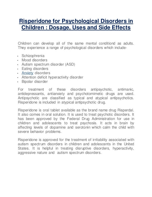 Risperidone Use In Children With Autism >> Risperidone For Psychological Disorders In Children Risperidone Use In Children With Autism >> Risperidone For Psychological Disorders In Children