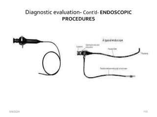 Diagnostic evaluation- Cont’d- ENDOSCOPIC
PROCEDURES
6/6/2024 115
 