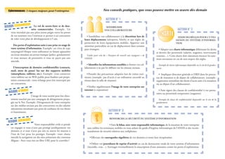 294-risquebluecyber_Mise en page 1 18/12/13 15:53 Page2

Cybermenaces : 3 risques majeurs pour l'entreprise

OMIQUE
RISQUE ÉCON

le vol de savoir-faire et de données commerciales. Exemple : Un
virus introduit par une pièce jointe piégée ouvre les portes
de vos systèmes vers l’extérieur et permet à un concurrent
de voler votre plan de développement à 5 ans.

des pertes d’exploitation suite à une prise en otage de
votre système d’information. Exemple : un virus de type
rançongiciel bloque votre ordinateur en faisant apparaître
un écran simulant un service étatique (police, gendarmerie)
et vous menace de poursuites si vous ne payez pas une
amende.
l’interception de données confidentielles (contacts,
mail, mots de passe) lus sur des supports mobiles
(smartphone, tablette, etc.). Exemple : vous connectez
votre tablette sur un WiFi public pour finaliser une proposition commerciale : votre échange peut être intercepté par
un concurrent.

GE
RISQUE D’IMA

L’image de votre société peut être directement touchée par une campagne de dénigrement propagée sur le Net. Exemple : Dénigrement de votre entreprise
sur des médias sociaux par des concurrents ou des salariés
mécontents entraînant une perte de confiance de vos clients
et fournisseurs.

IQUE
RISQUE JURID

Votre responsabilité civile et pénale
est engagée si vous n’avez pas protégé juridiquement vos
données et si vous n’avez pas mis en œuvre les moyens à
l’état de l’art pour les protéger. Exemple : votre charte
interdit la navigation sur des sites présentant des contenus
illégaux : Avez-vous mis un filtre URL pour le contrôler ?

Nos conseils pratiques, que vous pouvez mettre en œuvre dès demain
ACTION N° 1
ACTION N° 2

SENSIBILISER
VOS COLLABORATEURS

• Sensibiliser vos collaborateurs à la discrétion lors de
leurs déplacements (aéroports, hôtels) et aux règles de
protection de leurs équipements mobiles. Apporter une
attention particulière en cas de déplacement dans certains
pays étrangers.

FIXER DES RÈGLES POUR L'UTILISATION DU SYSTÈME D'INFORMATION

S’aider pour cela du « Passeport de conseils aux voyageurs » de
l’ANSSI.

• Adopter une charte informatique définissant les droits
et devoirs des personnels (salariés, stagiaires, intervenants
externes…). Cette charte doit clairement énoncer les sanctions encourues en cas de non-respect des règles.

• identifier les informations sensibles et former vos collaborateurs à ne pas les diﬀuser sur les réseaux sociaux.

Exemple de charte informatique disponible sur le site de la gendarmerie

• Prendre des précautions adaptées lors de visites extérieures (exemple : pas d'accès à un ordinateur raccordé au
réseau dans la salle de réunion)

• Impliquer direction générale et DRH dans les processus de mutation et de départ de collaborateurs. (exemple :
suppression immédiate des droits d’accès suite à la mutation
ou au départ d’un collaborateur).

• Vérifier régulièrement l’image de votre entreprise sur
internet (e-reputation)

• Faire signer des clauses de confidentialité à vos prestataires ou personnels temporaires (stagiaires).
Exemple de clause de confidentialité disponible sur le site de la
gendarmerie

ACTION N° 3
RENFORCER LA SÉCURITÉ DU SYSTÈME D'INFORMATION

• Faire le bilan, avec votre responsable informatique, de la situation de votre entreprise
sans oublier les terminaux mobiles en vous aidant du guide d'hygiène informatique de l'ANSSI et des recommandations de sécurité relatives aux ordiphones.
• Eﬀectuer des sauvegardes régulières de vos données et tester leur récupération.
• Définir vos procédures de reprise d’activité en cas de destruction totale de votre système d’information
(incendie, crue…). Envisager éventuellement la souscription d'une assurance contre les pertes d'exploitation.

 