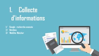 29
1. Collecte
d’informations
1/ Google : recherche avancée
2/ Netvibes
3/ WebSite Watcher
 