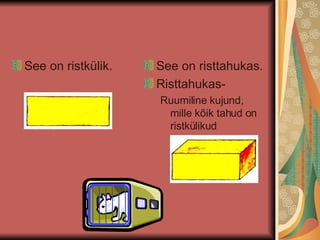 See on ristkülik. See on risttahukas. Risttahukas- Ruumiline kujund, mille kõik tahud on ristkülikud 