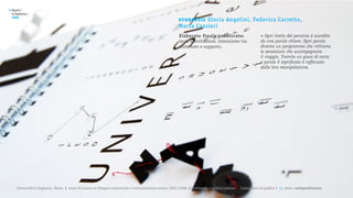 >   Report /
    la Sapienza /

                                                                                                         st u de nt i :
    2008
                                                                                                                   Gloria Angelini, Federica Carretta,
                                                                                                         Marta Cassieri
                                                                                                         Elaborato finale pubblicato:                     > Ogni tratto del percorso è scandito
                                                                                                         terza esercitazione, interazione tra             da una parola chiave. Ogni parola
                                                                                                         contenuto e supporto.                            diventa un pangramma che richiama
                                                                                                                                                          le sensazioni che accompagnano
                                                                                                                                                          il viaggio. Tramite un gioco di carta
                                                                                                                                                          e parole il significato è rafforzato
                                                                                                                                                          dalla loro manipolazione.




       Università la Sapienza, Roma | corso di Laurea in Disegno industriale e Comunicazione visiva, 2007/2008 | professore: Carlotta Latessa | Laboratorio di grafica 2 || tema: autoproduzione
 