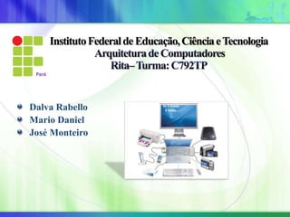 Dalva Rabello
Mario Daniel
José Monteiro
InstitutoFederaldeEducação,CiênciaeTecnologia
Pará
Periféricos
de Entrada
E Saída
 