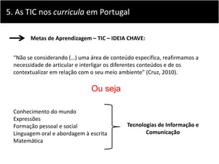 5. 7. As TIC nos curricula em Portugal
   As TICTIC nos curricula em Portugal
    7. As nos curricula em Portugal

       ...