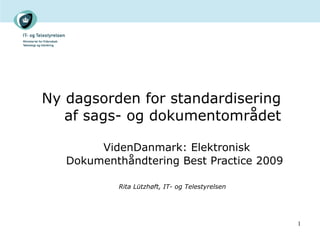 Ny dagsorden for standardisering  af sags- og dokumentområdet     VidenDanmark: Elektronisk Dokumenthåndtering Best Practice 2009 Rita Lützhøft, IT- og Telestyrelsen   