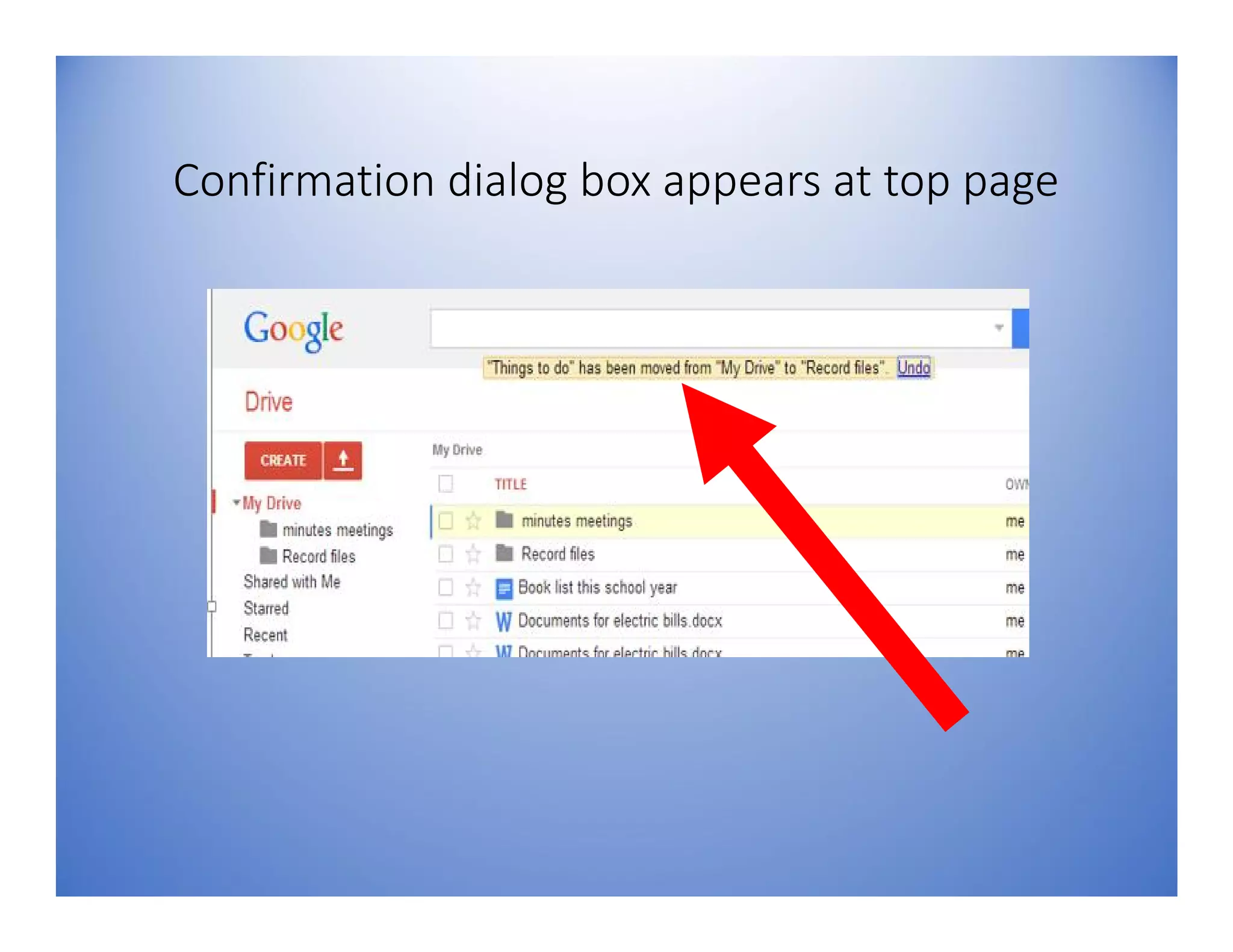 Confirmation dialog box appears at top page
 