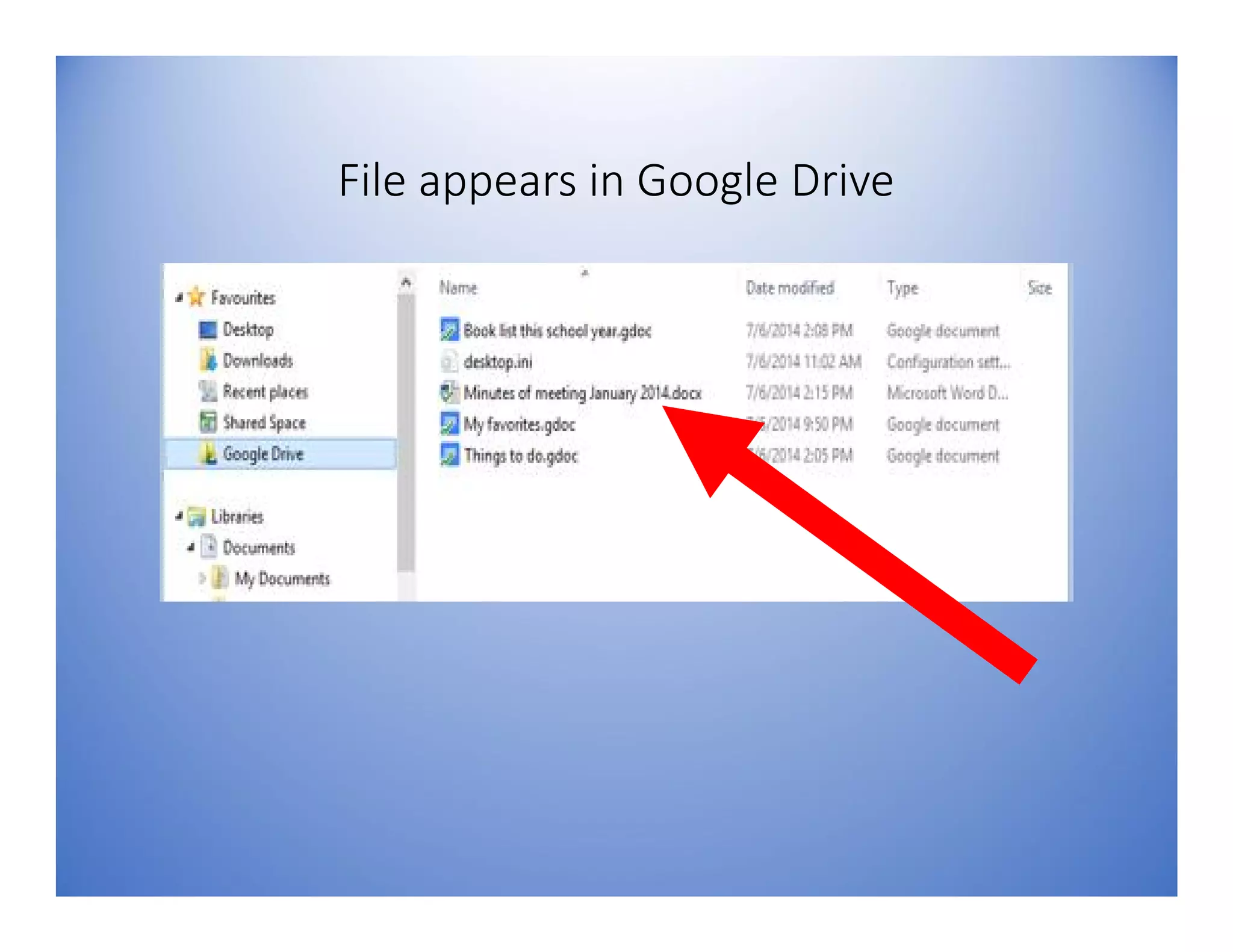 File appears in Google Drive
 
