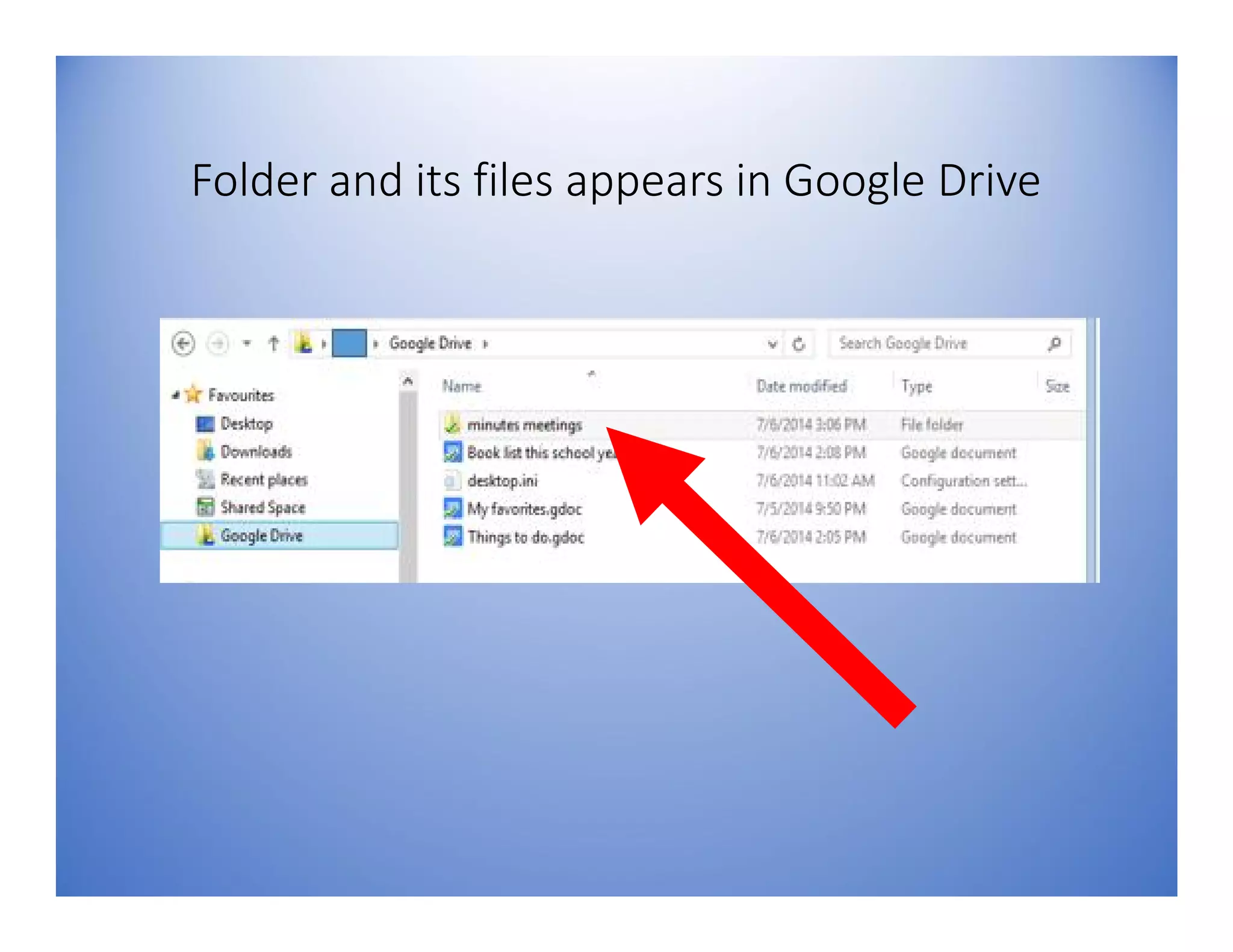 Folder and its files appears in Google Drive
 