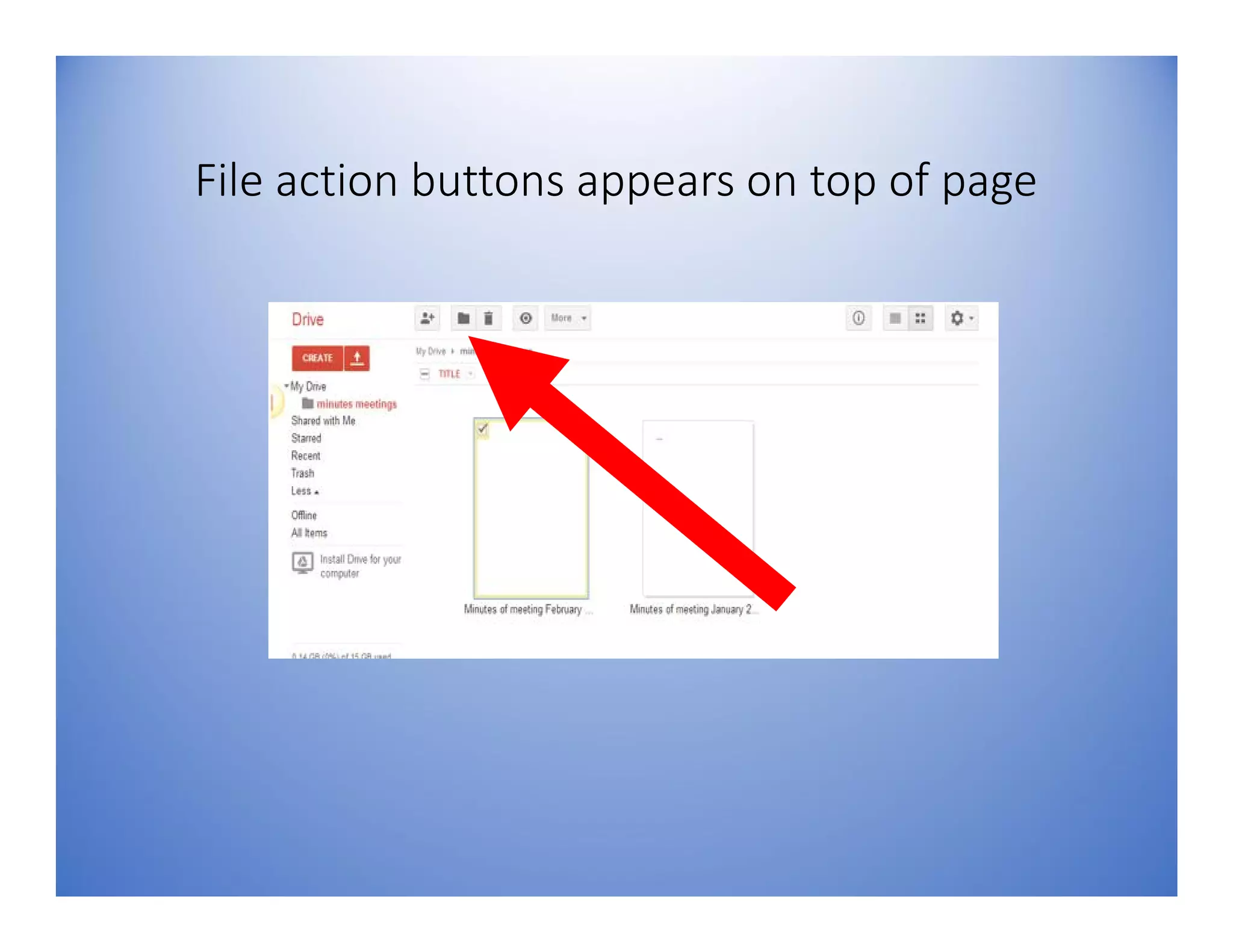 File action buttons appears on top of page
 