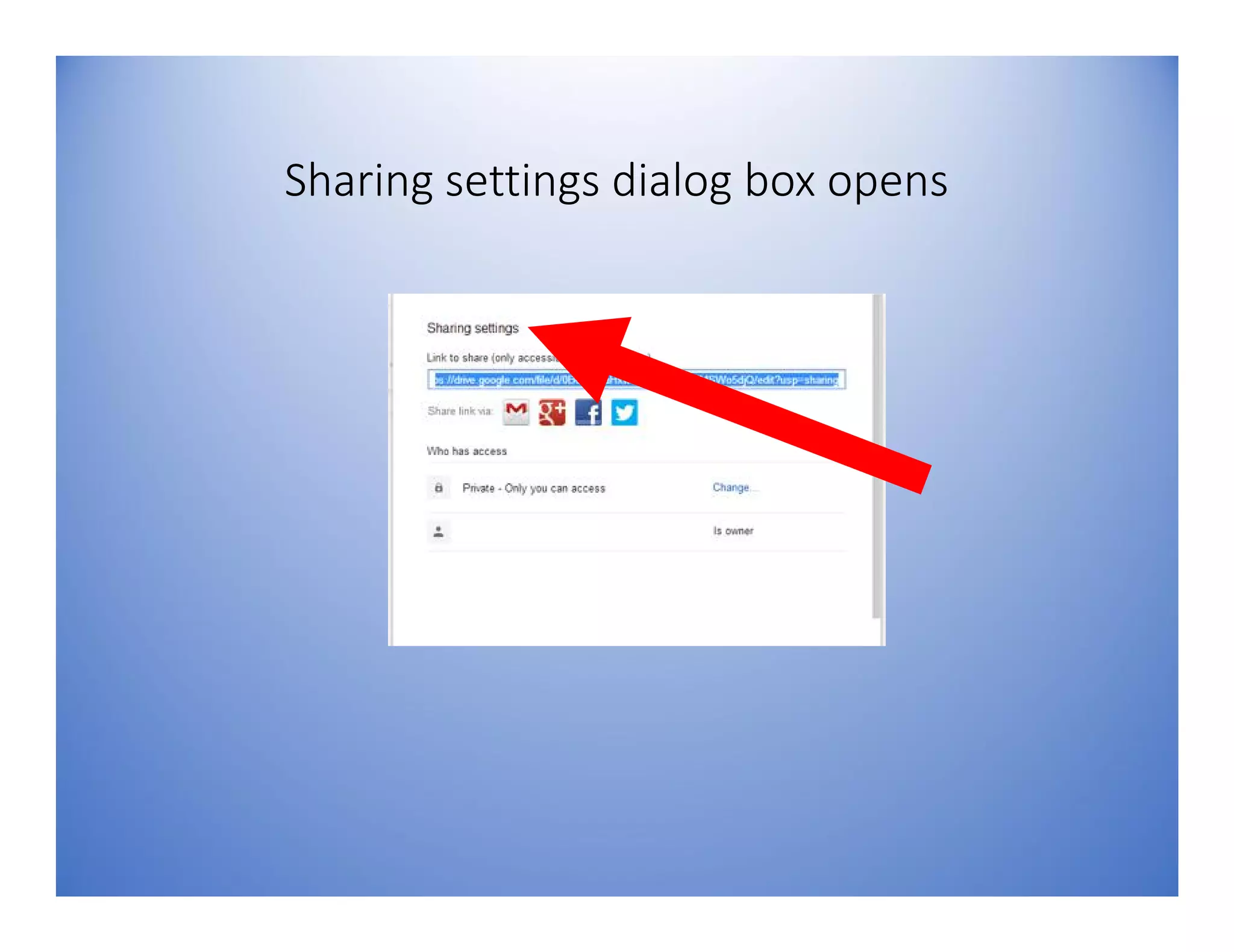Sharing settings dialog box opens
 