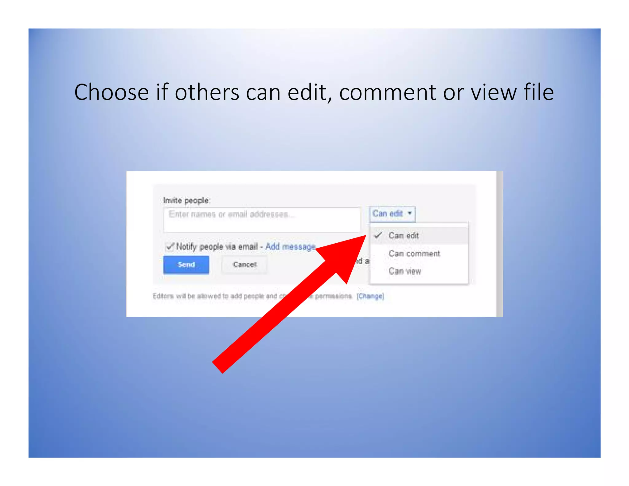 Choose if others can edit, comment or view file
 