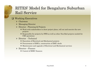 RITES’ Model for Bengaluru Suburban
Rail Service
 Working Executives
 Chairman
 Managing Director
 Director - Planning...