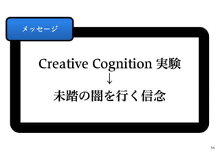 Creative Cognition 実験
↓
未踏の闇を行く信念
メッセージ
54
 