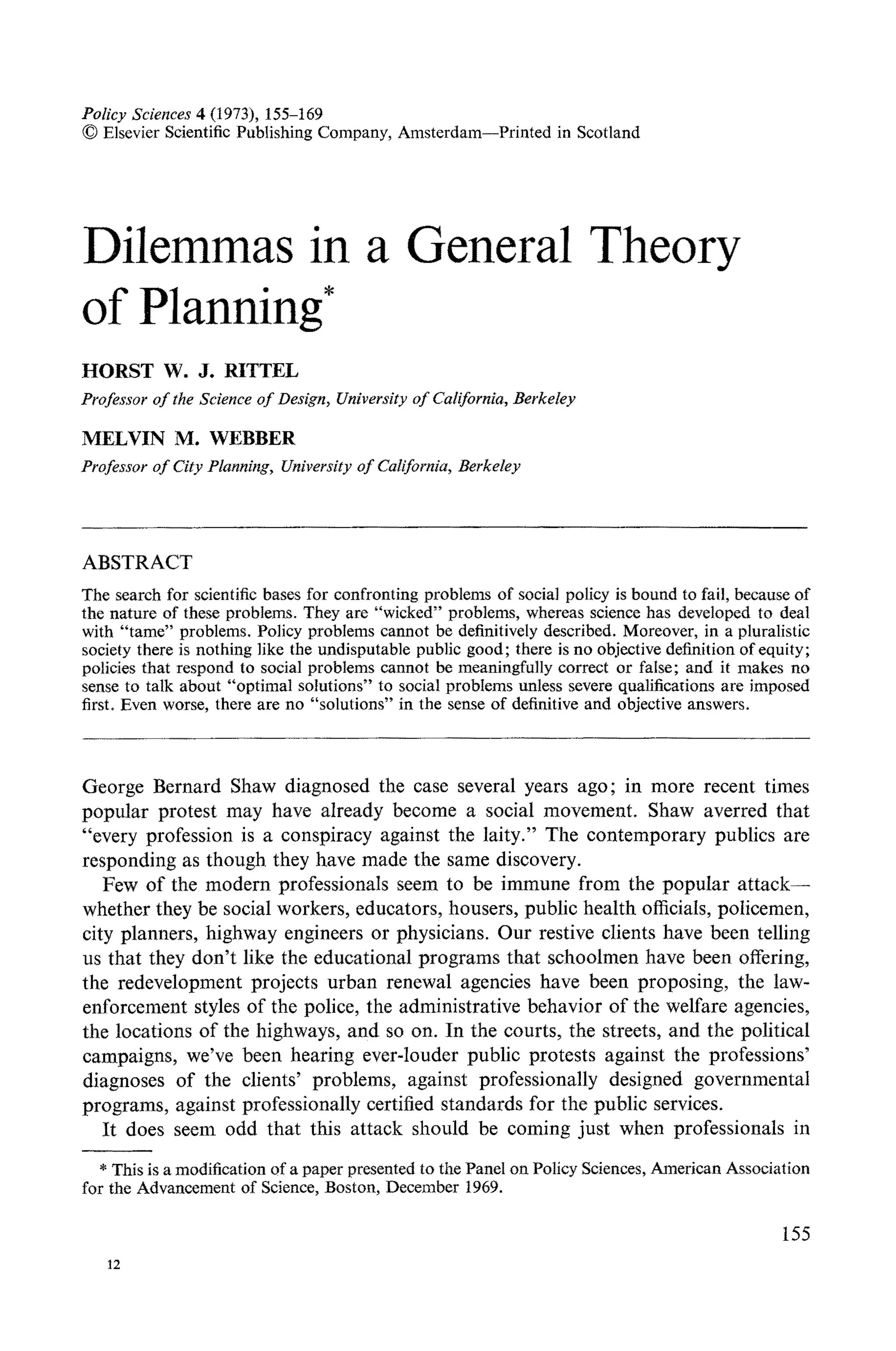 Dilemmas In A General Theory of Planning PDF