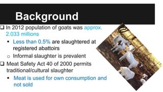 Assessment of food safety risks associated with pre-slaughter activities during the traditional slaughter of goats in Gauteng, South Africa