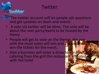 Due to financial circumstances and Michigan having one of the highest unemployment rates things for the Ritz Carlton needed to changeAs of June 2010 the Ritz Carlton- Dearborn became The Henry part of Marriott’s Autograph collection that began in November 2009 The Henry is currently undergoing a multi-million dollar renovation. Which include the guestrooms and the first-floor space including the restaurant, lounge, tearoom and lobby areasThe hotel has 12 meeting facilities and two ballrooms Need to bring more clientele and awareness to the hotel