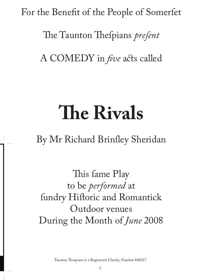 Programme For Taunton Thespians Production Of The Rivals