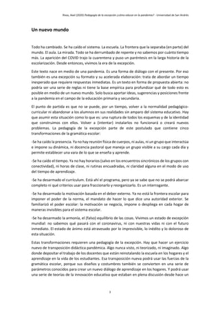 Pedagogía de la excepción ¿Cómo educar en la pandemia?. Axel Rivas | PDF