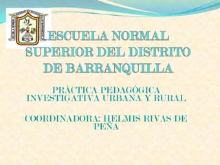 ESCUELA NORMAL SUPERIOR DEL DISTRITO DE BARRANQUILLA  PRÁCTICA PEDAGÓGICA INVESTIGATIVA URBANA Y RURAL  COORDINADORA: HELMIS RIVAS DE PEÑA  