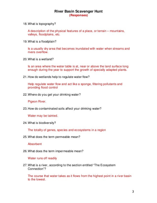 NC River Basin Scavenger Hunt with responses