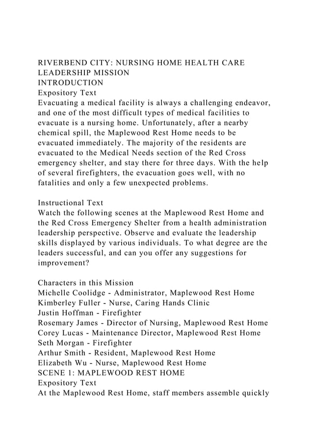 RIVERBEND CITY NURSING HOME HEALTH CARE LEADERSHIP MISSIONINTRO.docx