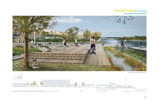 27
View of Flyway Bridge from shoreline trail
Priority Projects 0–5 Years
Farview Park Extension
Site section through Nort...