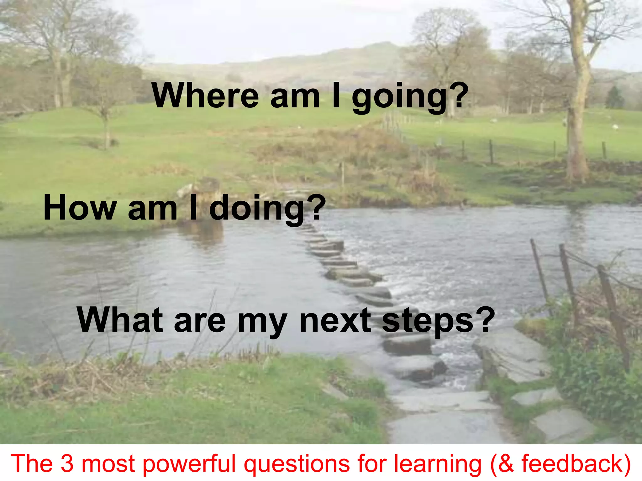 Where am I going?


  How am I doing?


     What are my next steps?


The 3 most powerful questions for learning (& feedback)
 