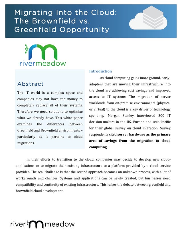Migrating Into the Cloud The Brownfield vs. Greenfield Opportunity PDF