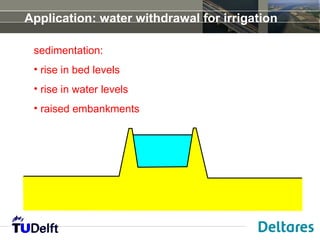 Application: water withdrawal for irrigation

 sedimentation:
 • rise in bed levels
 • rise in water levels
 • raised embankments
 