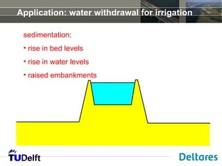 Application: water withdrawal for irrigation

 sedimentation:
 • rise in bed levels
 • rise in water levels
 • raised embankments
 