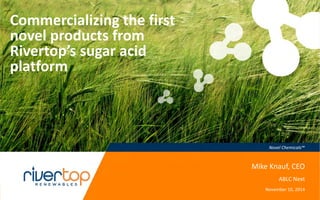 Novel Chemicals™
Commercializing the first
novel products from
Rivertop’s sugar acid
platform
Mike Knauf, CEO
ABLC Next
November 10, 2014
1
 