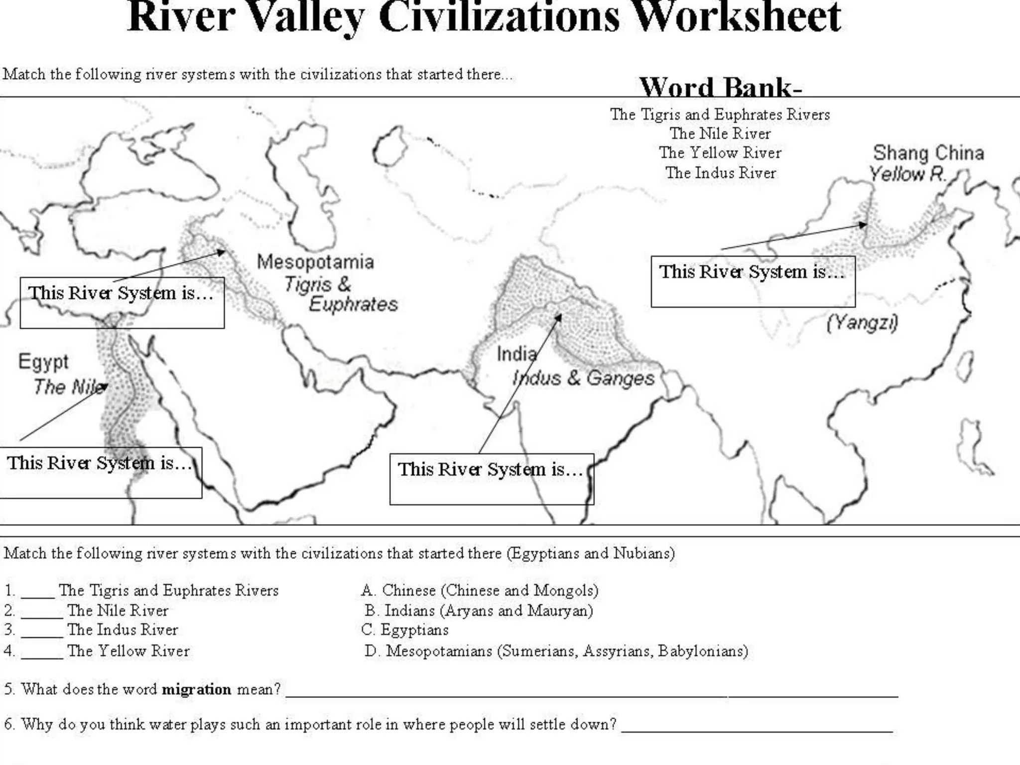 River valley civilizations worksheet | PPTX