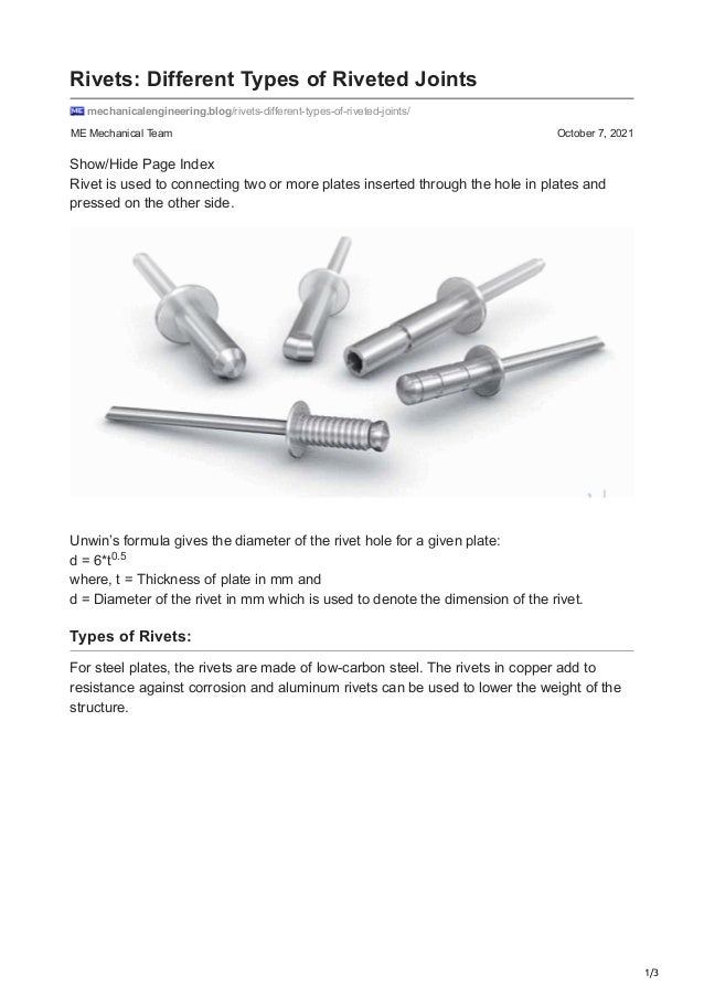 Rivets Different Types of Riveted Joints PDF