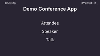 @rivieradev @VladimirD_42
Demo Conference App
Attendee
Speaker
Talk
 