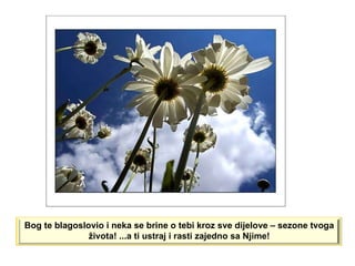 Bog te blagoslovio i neka se brine o tebi kroz sve dijelove – sezone tvoga života! ...a ti ustraj i rasti zajedno sa Njime! 