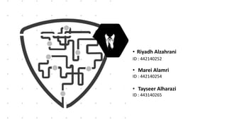 • Riyadh Alzahrani
ID : 442140252
• Marei Alamri
ID : 442140254
• Tayseer Alharazi
ID : 443140265
 