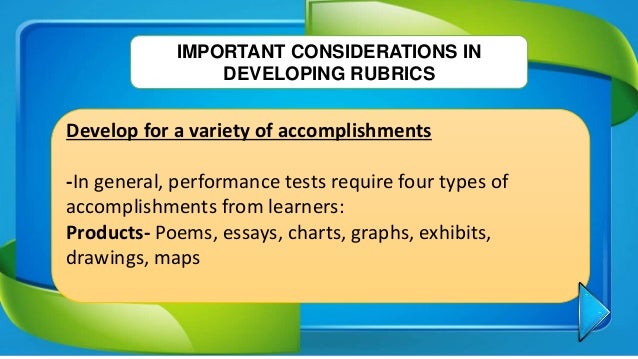 Developing rubrics essay test