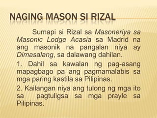 Nakatapos ng Pag-aaral sa Espanya	Noong Hunyo 21, 1884 natapos sa kursong medisina si Rizal sa Universidad Central de Madrid. Ngunit dahil sa hindi niya pag susumite ng kanyang thesis, at hind pagbabayad ng karampatang halaga para sa pagtatapos ay hindi siya nabigyan ng diploma sa kursong tinapos. Nang sumunod na taon ay natapos din niya ang kursong Pilosopiya sa paaralan ding iyon noong 1885.