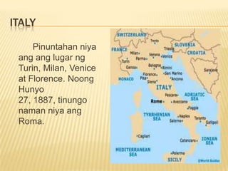 Vienna	Noong Mayo 20, 1887, sina Rizal at Viola ay dumating sa magandang lugar ng Vienna, kabisera ng austria-hungary. Sina Rizal at Viola sa rekomendasyon na galing kay Blumentritt, ay nakipagkita kay Norfenfals, isang matatag na nobelista sa Europa noong panahong iyon. Sila ay ipinakilala sa dalawang kaibigan ni Blumentritt na sina Masner at Nordman, mag-aaral ng Austria.