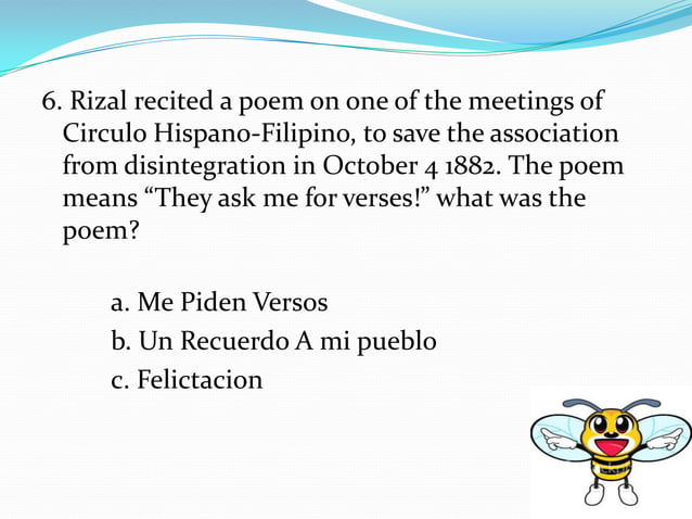 Rizal quiz bee average | PPTX | Poetry | Books and Literature